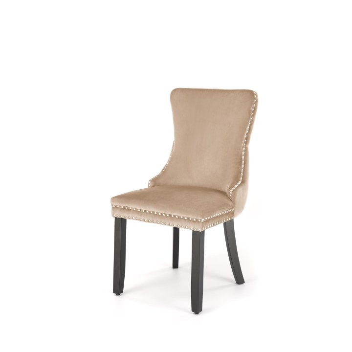 Krzesło do salonu beżowe tapicerowane z drewnianymi nogami