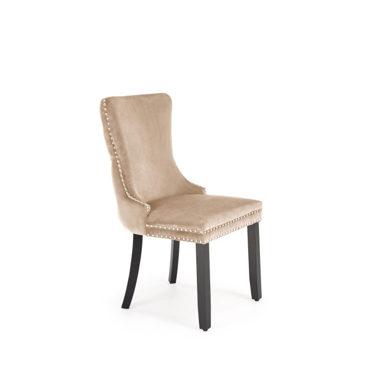 Krzesło do salonu beżowe tapicerowane z drewnianymi nogami