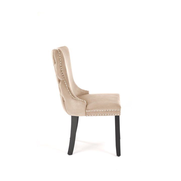 Krzesło do salonu beżowe tapicerowane z drewnianymi nogami