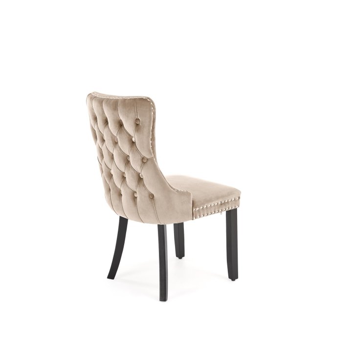 Krzesło do salonu beżowe tapicerowane z drewnianymi nogami