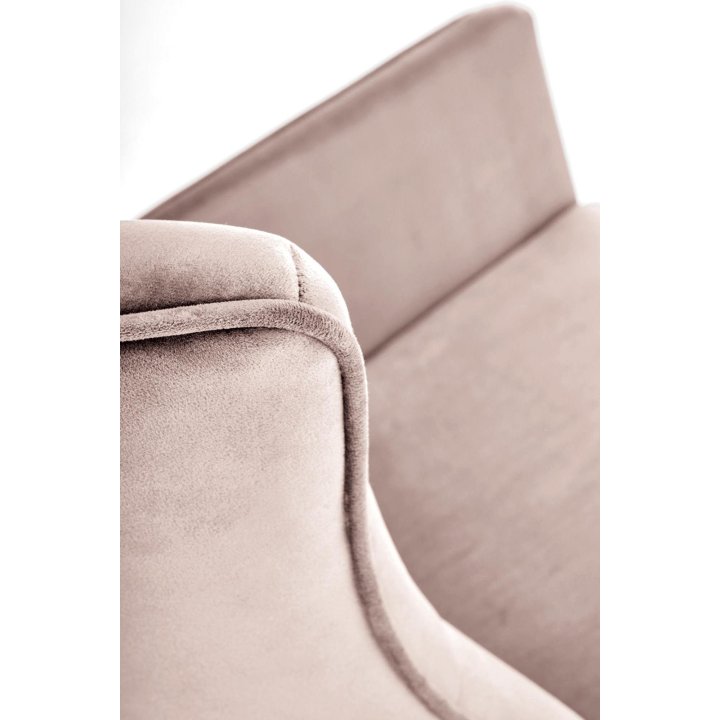 Fotel do salonu, bujany, nowoczesny, beżowy, na czarnych drewnianych płozach, tkanina velvet