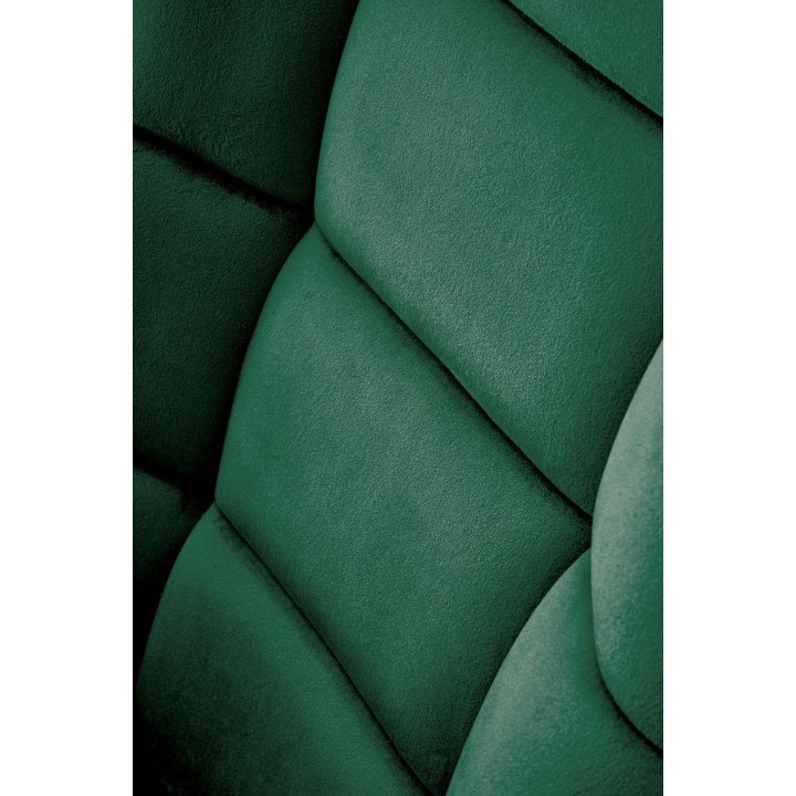 Fotel do salonu, bujany, nowoczesny, ciemny zielony, na czarnych drewnianych płozach, tkanina velvet