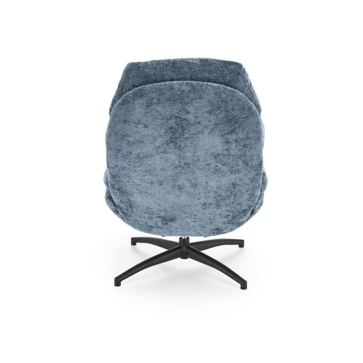 Niebieski fotel z podnóżkiem i funkcją kołysania na czarnym krzyżaku