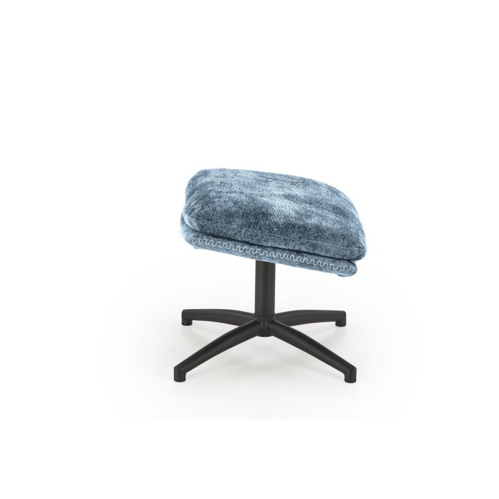 Niebieski fotel z podnóżkiem i funkcją kołysania na czarnym krzyżaku