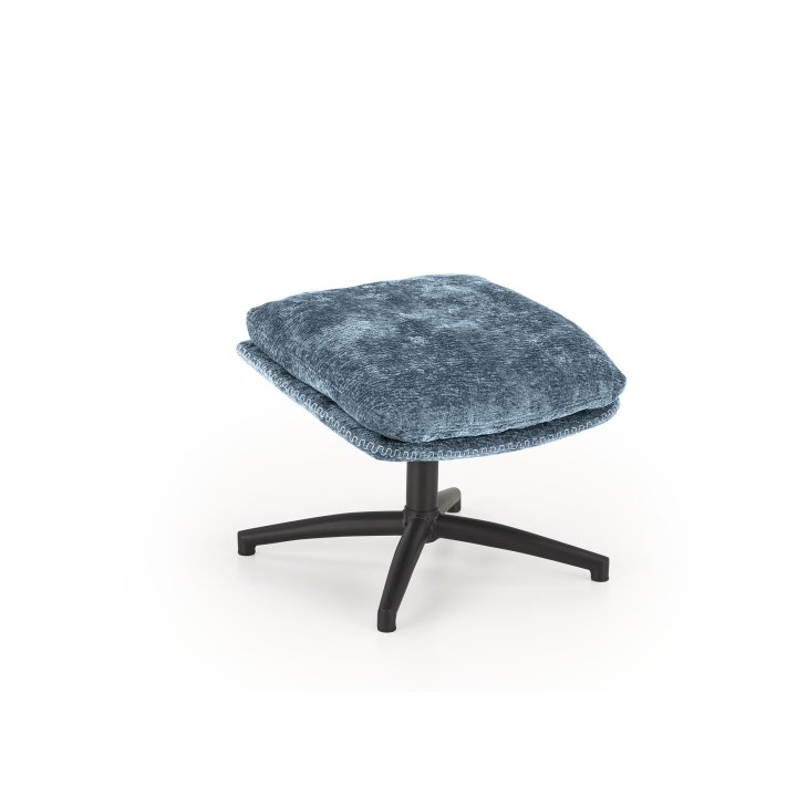 Niebieski fotel z podnóżkiem i funkcją kołysania na czarnym krzyżaku