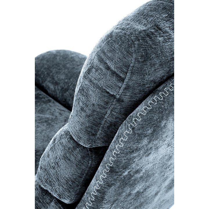 Niebieski fotel z podnóżkiem i funkcją kołysania na czarnym krzyżaku