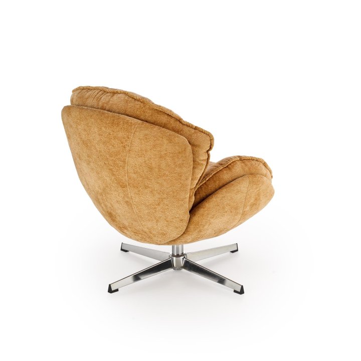 Fotel do salonu, musztardowy na chromowanej eleganckiej podstawie