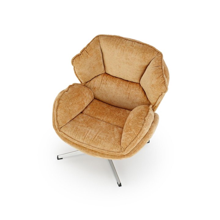 Fotel do salonu, musztardowy na chromowanej eleganckiej podstawie