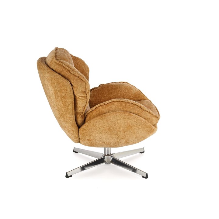 Fotel do salonu, musztardowy na chromowanej eleganckiej podstawie