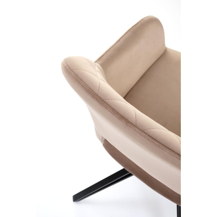 Beżowe obrotowe krzesło do salonu z pikowanym oparciem - 360° obrót