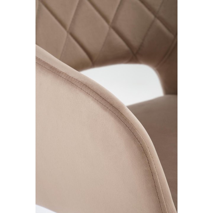 Beżowe obrotowe krzesło do salonu z pikowanym oparciem - 360° obrót