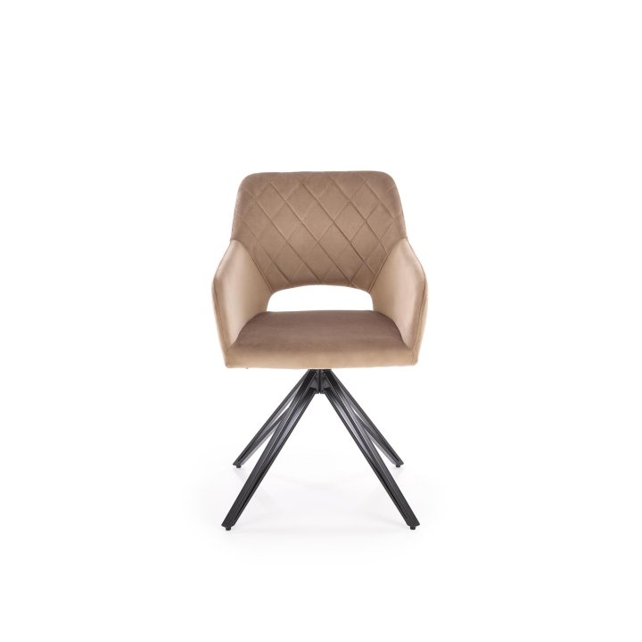 Beżowe obrotowe krzesło do salonu z pikowanym oparciem - 360° obrót