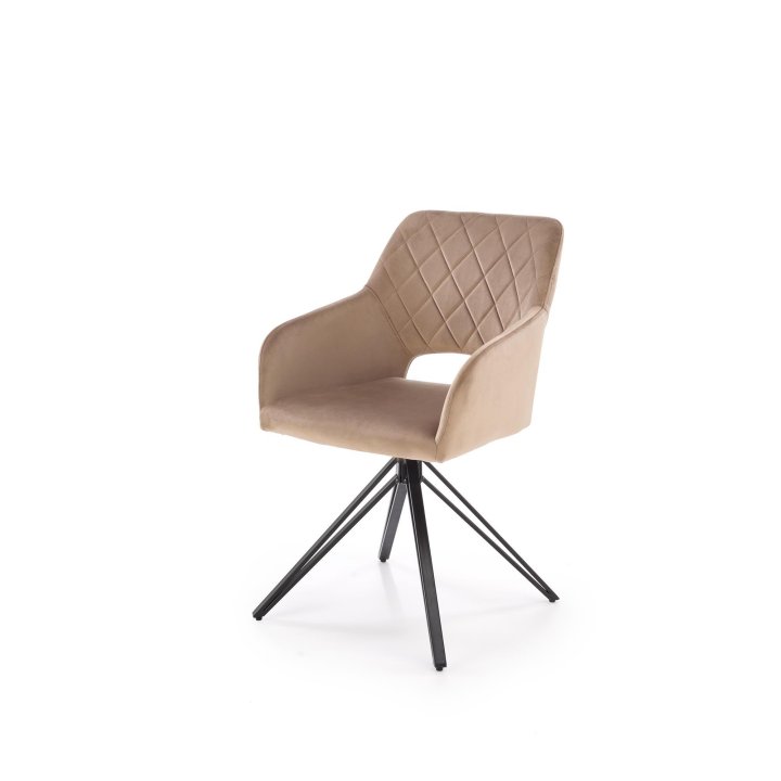 Beżowe obrotowe krzesło do salonu z pikowanym oparciem - 360° obrót