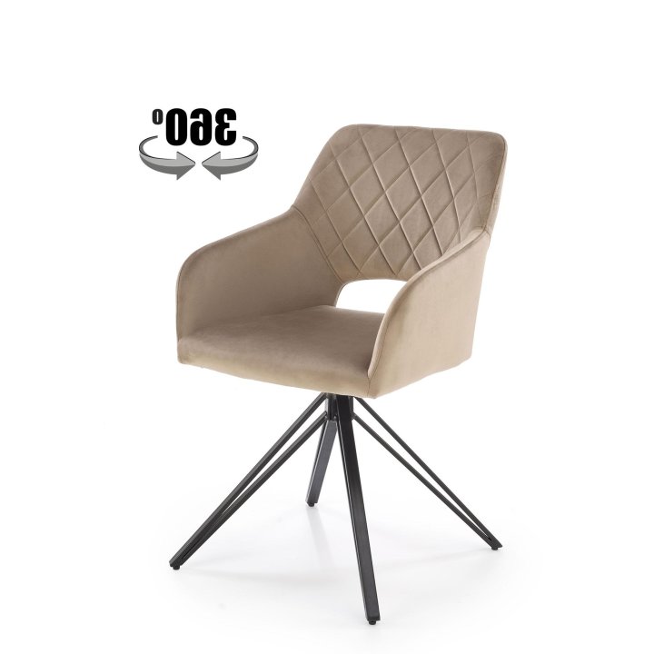 Beżowe obrotowe krzesło do salonu z pikowanym oparciem - 360&#176; obrót