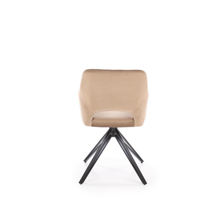 Beżowe obrotowe krzesło do salonu z pikowanym oparciem - 360° obrót