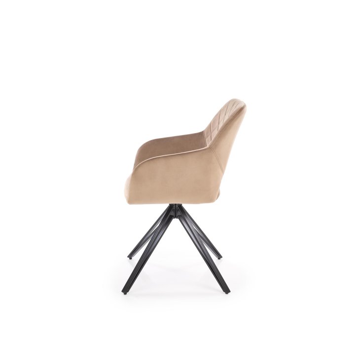 Beżowe obrotowe krzesło do salonu z pikowanym oparciem - 360° obrót