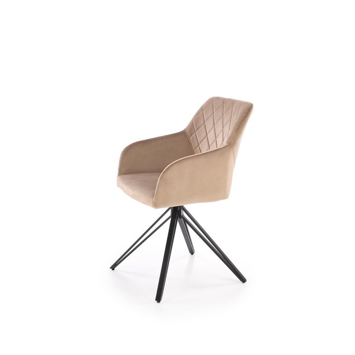 Beżowe obrotowe krzesło do salonu z pikowanym oparciem - 360° obrót