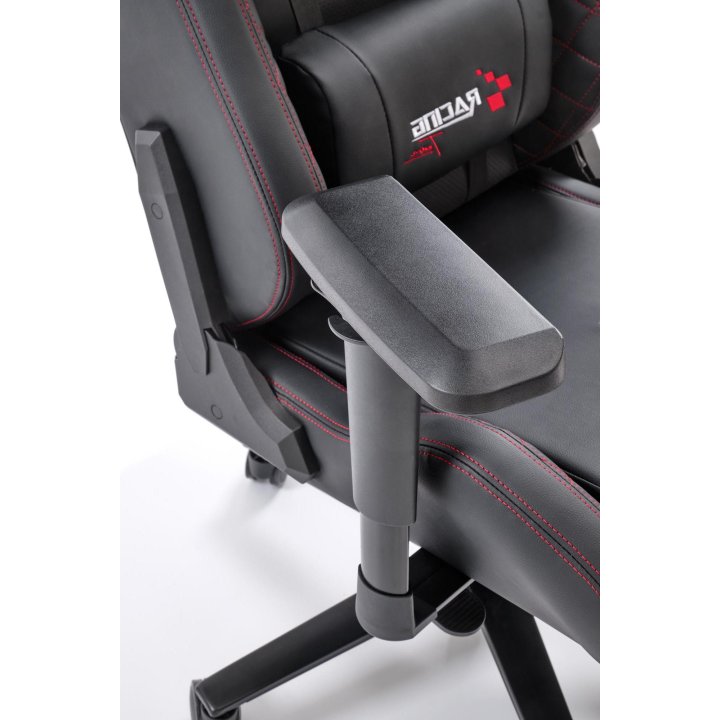 Nowoczesny Fotel dla gracza, z poduszkami na kark i lędźwie, regulowane podłokietniki, kolor czarny, eko skóra