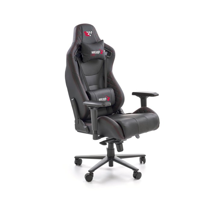 Nowoczesny Fotel dla gracza, z poduszkami na kark i lędźwie, regulowane podłokietniki, kolor czarny, eko skóra