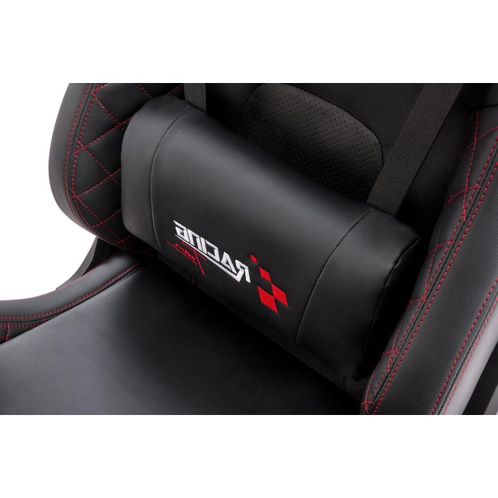 Nowoczesny Fotel dla gracza, z poduszkami na kark i lędźwie, regulowane podłokietniki, kolor czarny, eko skóra