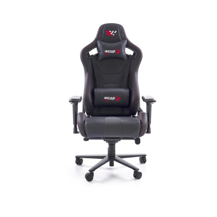 Nowoczesny Fotel dla gracza, z poduszkami na kark i lędźwie, regulowane podłokietniki, kolor czarny, eko skóra