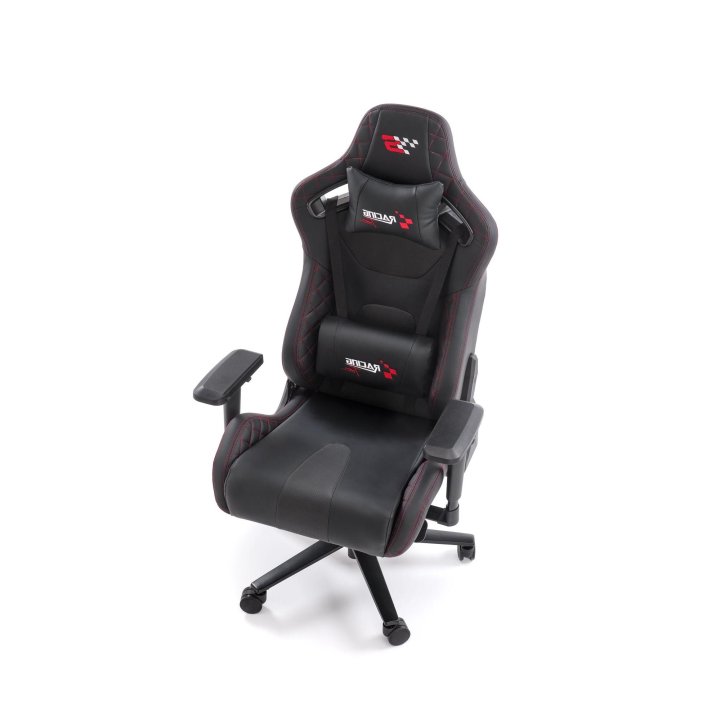 Nowoczesny Fotel dla gracza, z poduszkami na kark i lędźwie, regulowane podłokietniki, kolor czarny, eko skóra