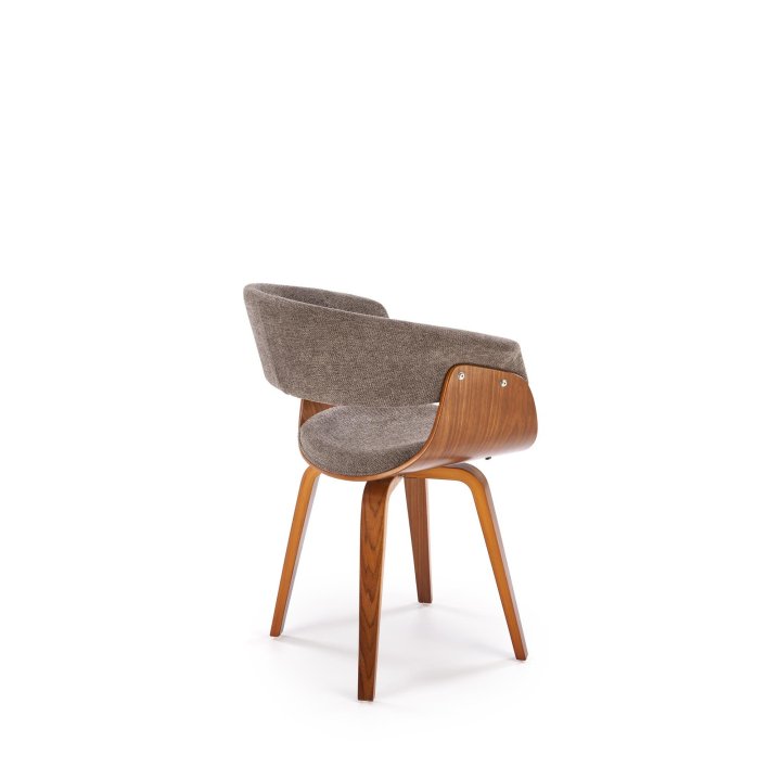 Krzesło do salonu z orzechową drewnianą ramą i szarym siedziskiem - nowoczesny design