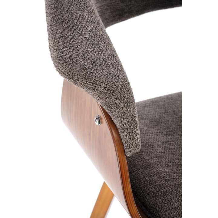 Krzesło do salonu z orzechową drewnianą ramą i szarym siedziskiem - nowoczesny design