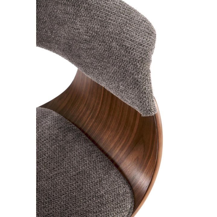 Krzesło do salonu z orzechową drewnianą ramą i szarym siedziskiem - nowoczesny design