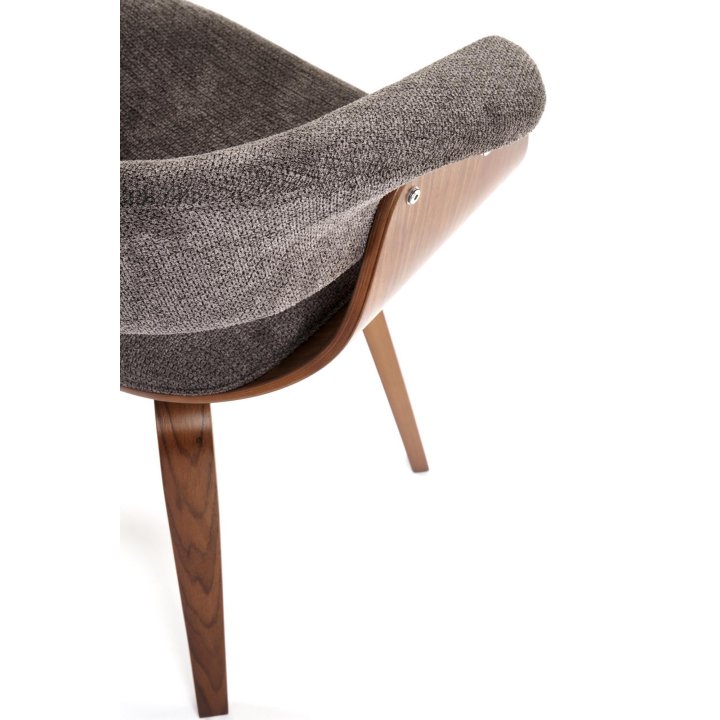 Krzesło do salonu z orzechową drewnianą ramą i szarym siedziskiem - nowoczesny design