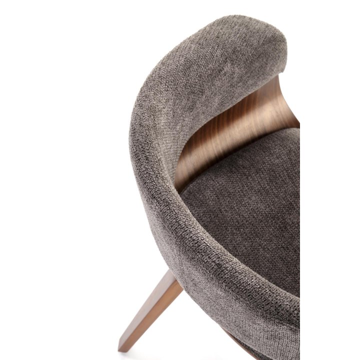 Krzesło do salonu z orzechową drewnianą ramą i szarym siedziskiem - nowoczesny design