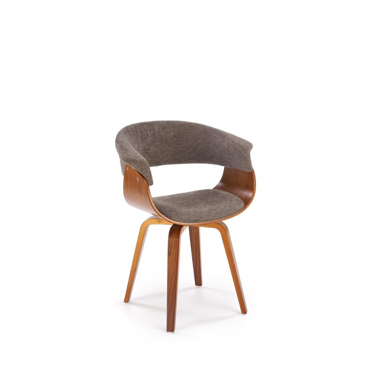 Krzesło do salonu z orzechową drewnianą ramą i szarym siedziskiem - nowoczesny design