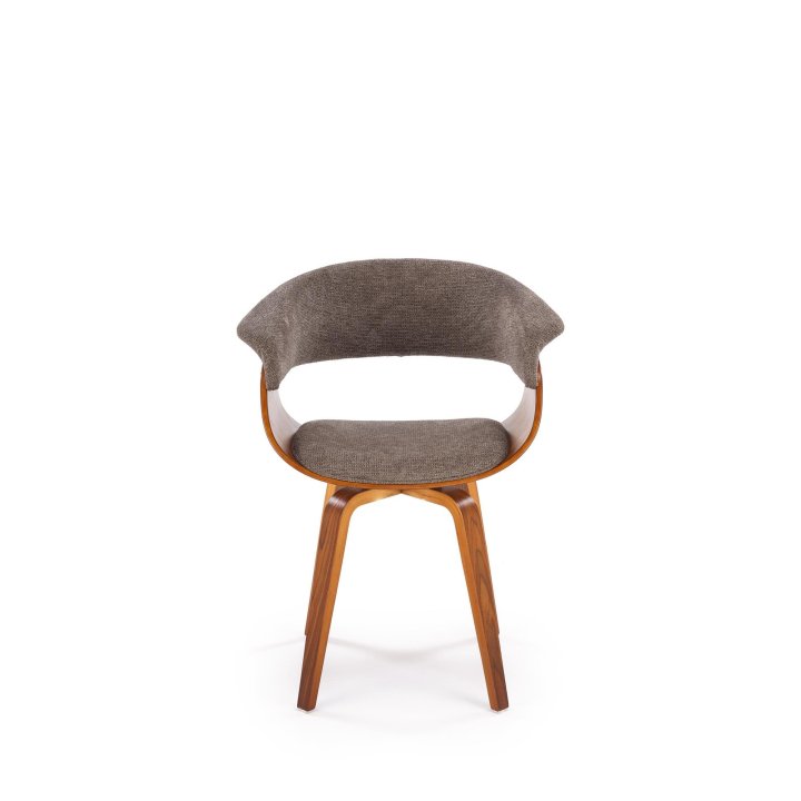 Krzesło do salonu z orzechową drewnianą ramą i szarym siedziskiem - nowoczesny design