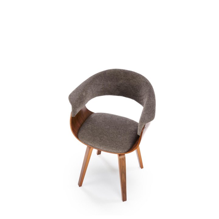 Krzesło do salonu z orzechową drewnianą ramą i szarym siedziskiem - nowoczesny design