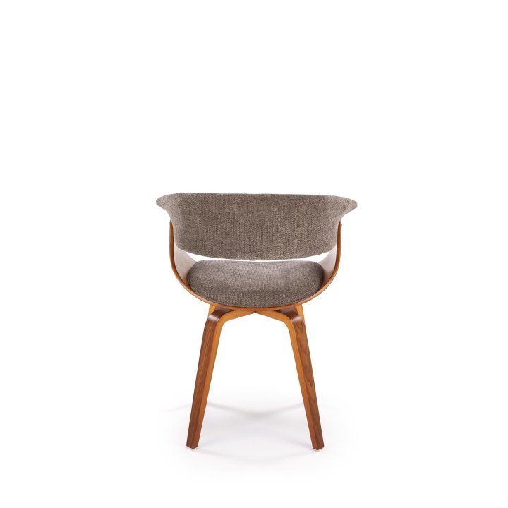 Krzesło do salonu z orzechową drewnianą ramą i szarym siedziskiem - nowoczesny design