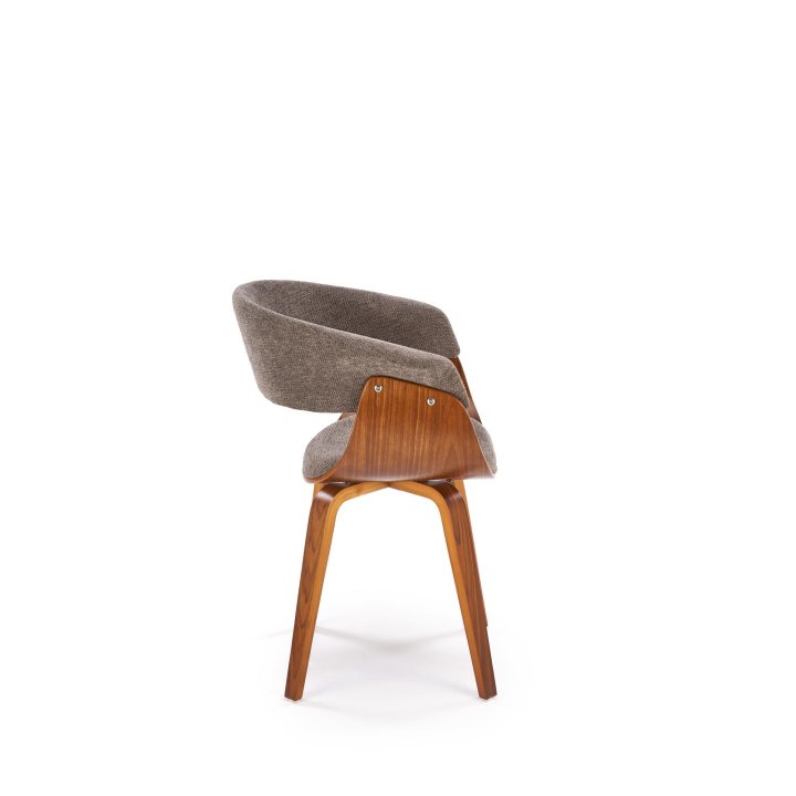 Krzesło do salonu z orzechową drewnianą ramą i szarym siedziskiem - nowoczesny design