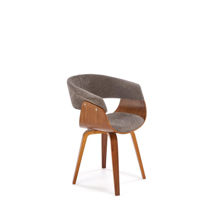 Krzesło do salonu z orzechową drewnianą ramą i szarym siedziskiem - nowoczesny design
