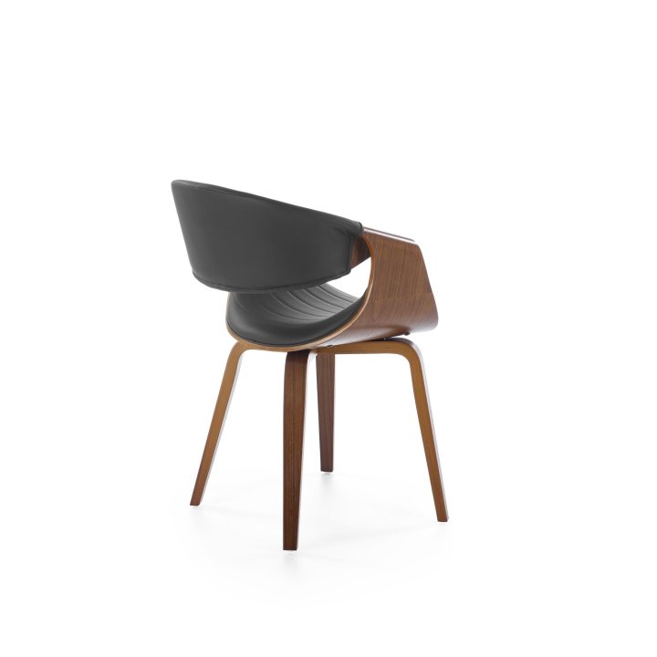 Krzesło do salonu z orzechową drewnianą ramą i ciemnoszarym siedziskiem - nowoczesny design