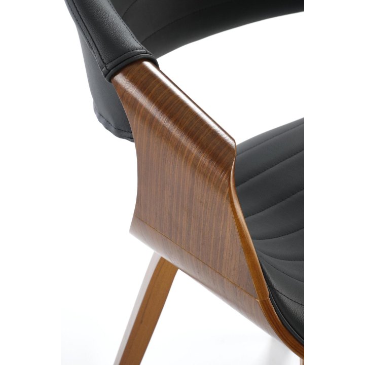 Krzesło do salonu z orzechową drewnianą ramą i ciemnoszarym siedziskiem - nowoczesny design