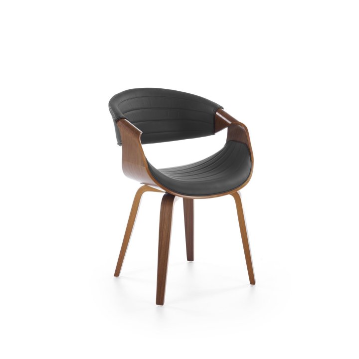Krzesło do salonu z orzechową drewnianą ramą i ciemnoszarym siedziskiem - nowoczesny design