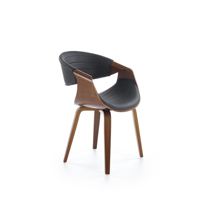 Krzesło do salonu z orzechową drewnianą ramą i ciemnoszarym siedziskiem - nowoczesny design
