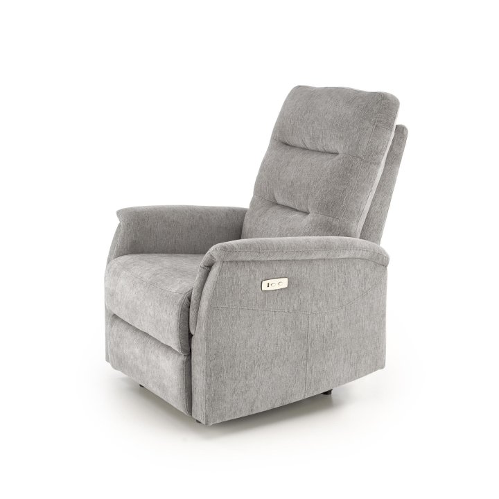 Fotel do salonu, rozkładany, funkcja relax, miękka tkanina kolor popielaty