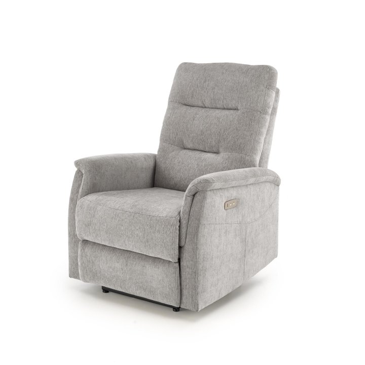 Fotel do salonu, rozkładany, funkcja relax, miękka tkanina kolor popielaty