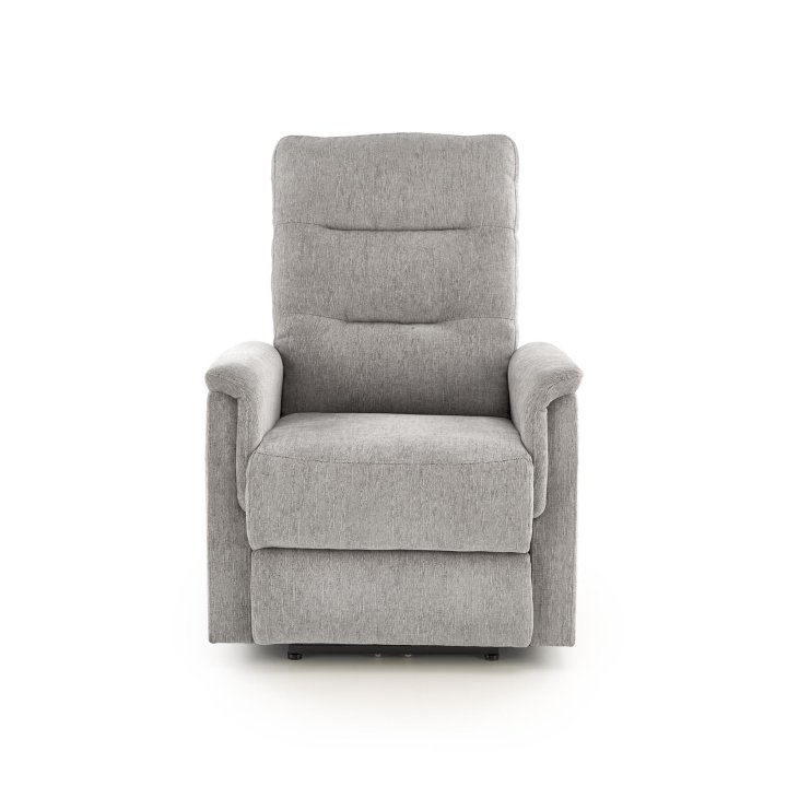 Fotel do salonu, rozkładany, funkcja relax, miękka tkanina kolor popielaty