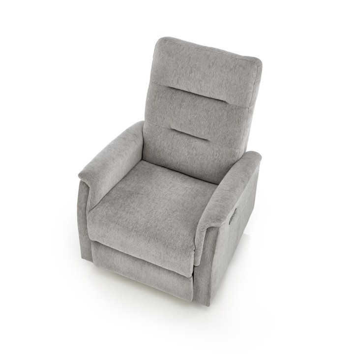 Fotel do salonu, rozkładany, funkcja relax, miękka tkanina kolor popielaty