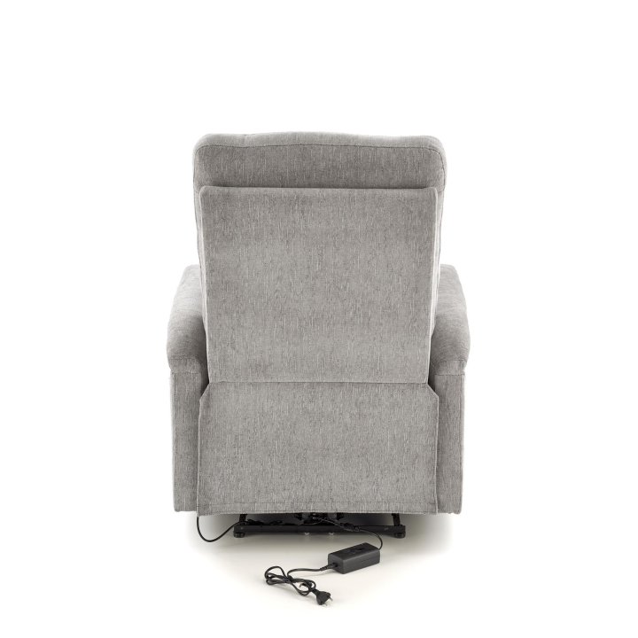 Fotel do salonu, rozkładany, funkcja relax, miękka tkanina kolor popielaty