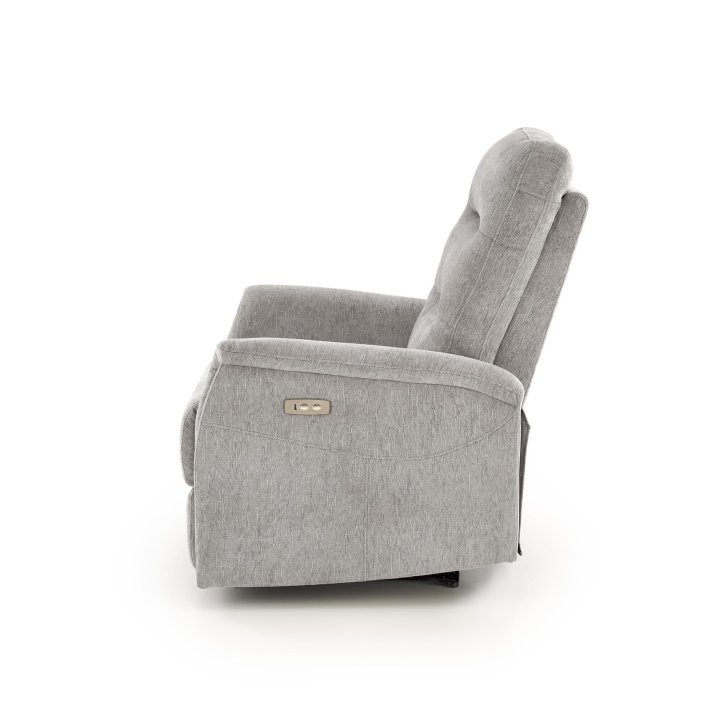 Fotel do salonu, rozkładany, funkcja relax, miękka tkanina kolor popielaty