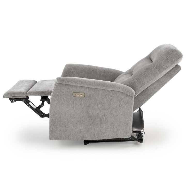 Fotel do salonu, rozkładany, funkcja relax, miękka tkanina kolor popielaty