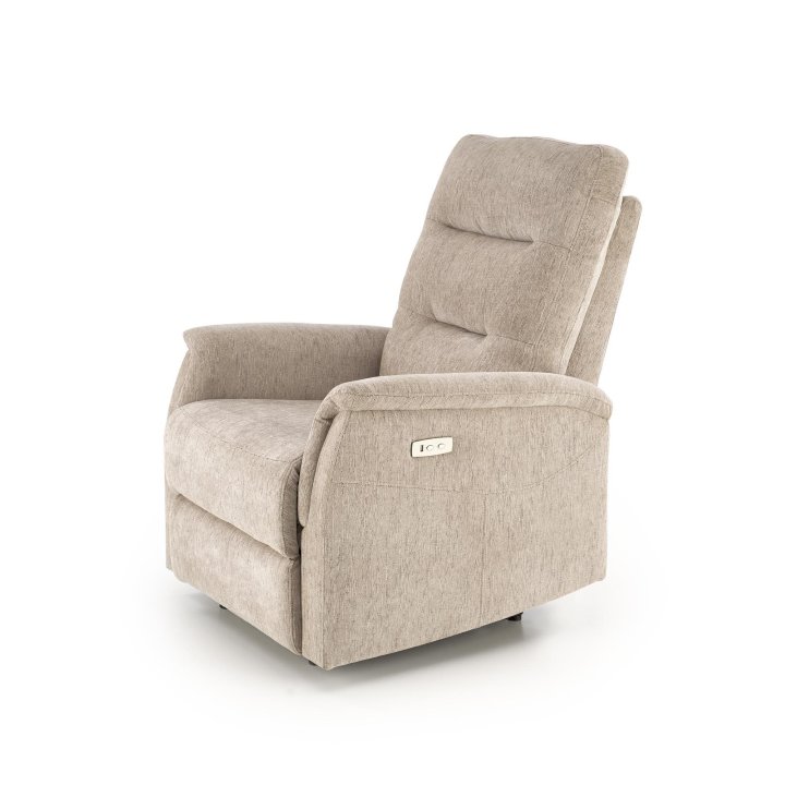 Fotel do salonu, rozkładany, funkcja relax, miękka tkanina kolor beżowy