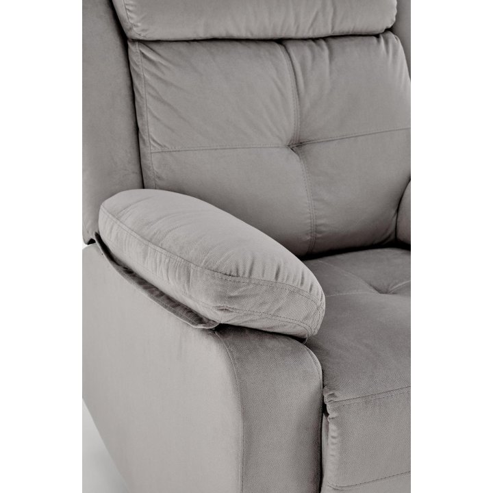 Fotel do salonu kolor popielaty z trzema poduszkami z funkcją elektrycznego rozkładania, funkcja relax